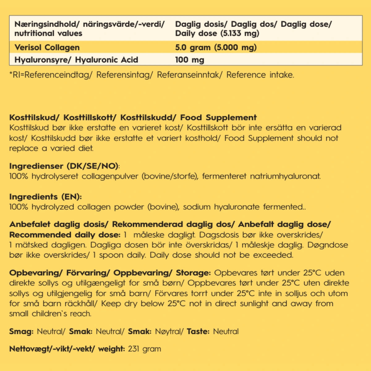 Verisol kollagenprodukt ingredienser